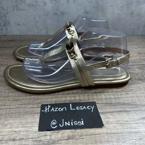 Coach~Women’s Caterine Leather Gold Sandals Sling Back Thong/Gold Logo~Size 9 B